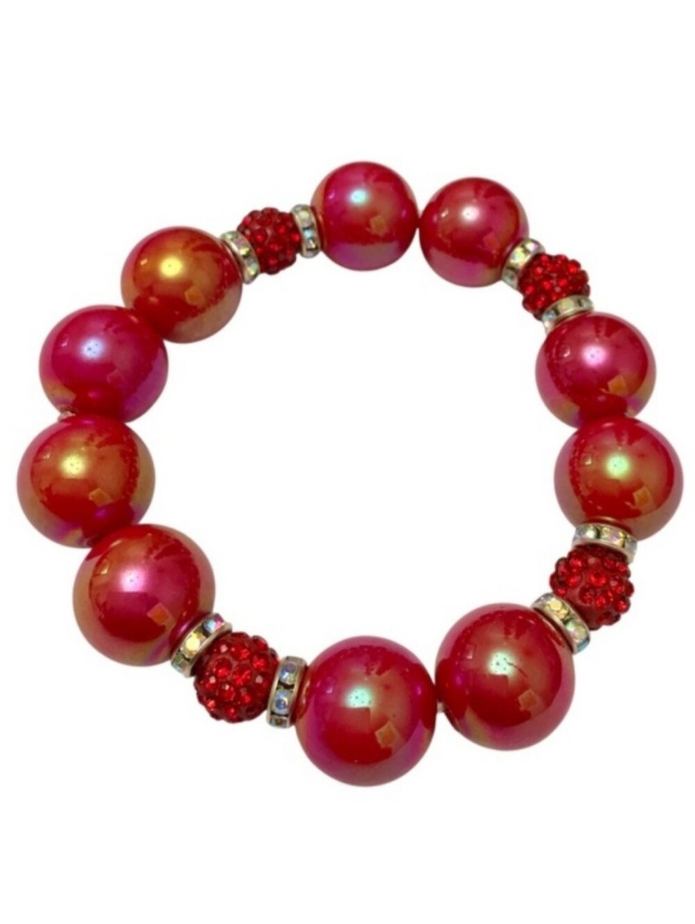 Red Chunky Beaded Rhinestone Bracelet ❤️✨️